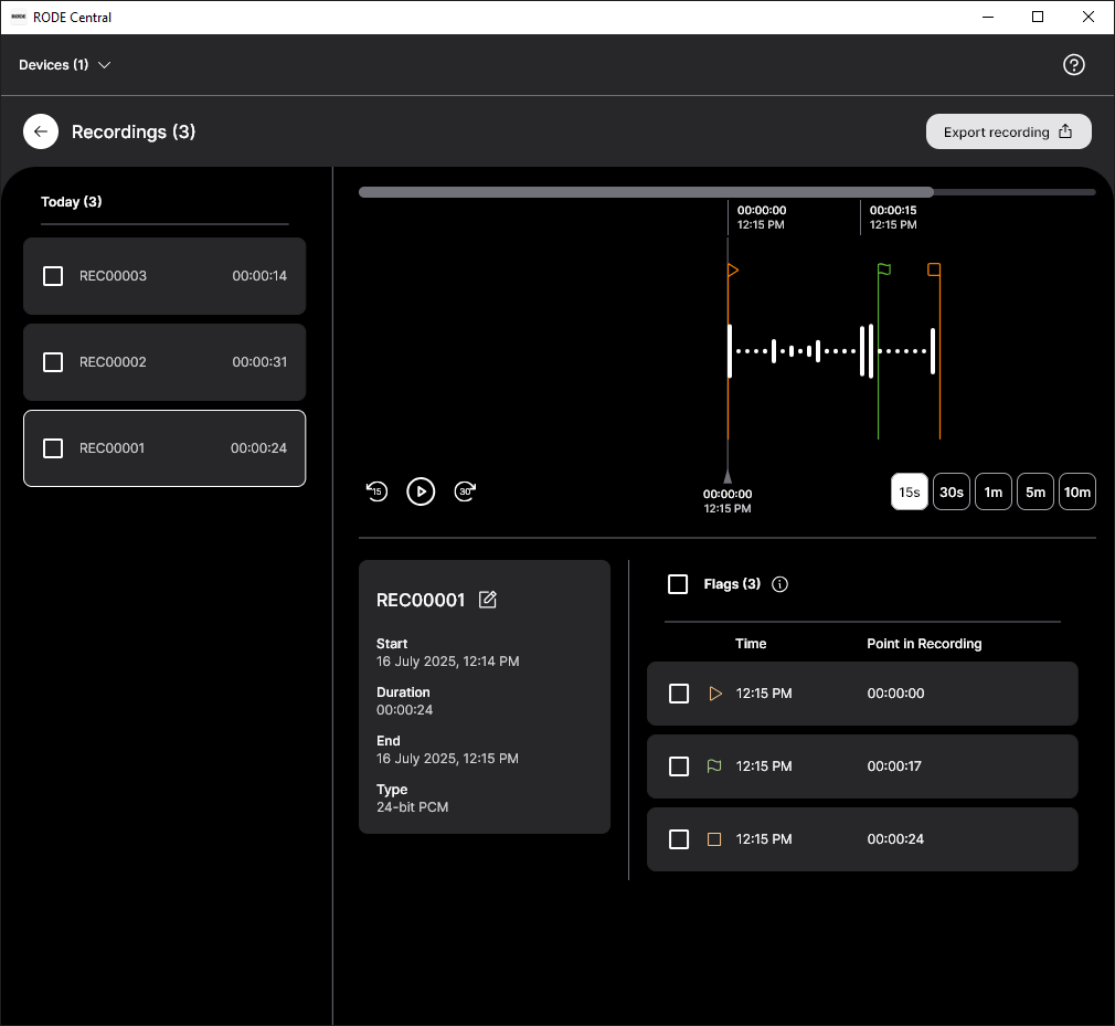 Marker drops on waveform in RØDE Central